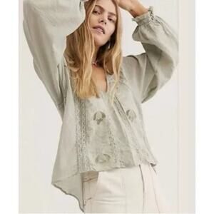 Free People Sivan Embroidered Top in Green Size Small‎